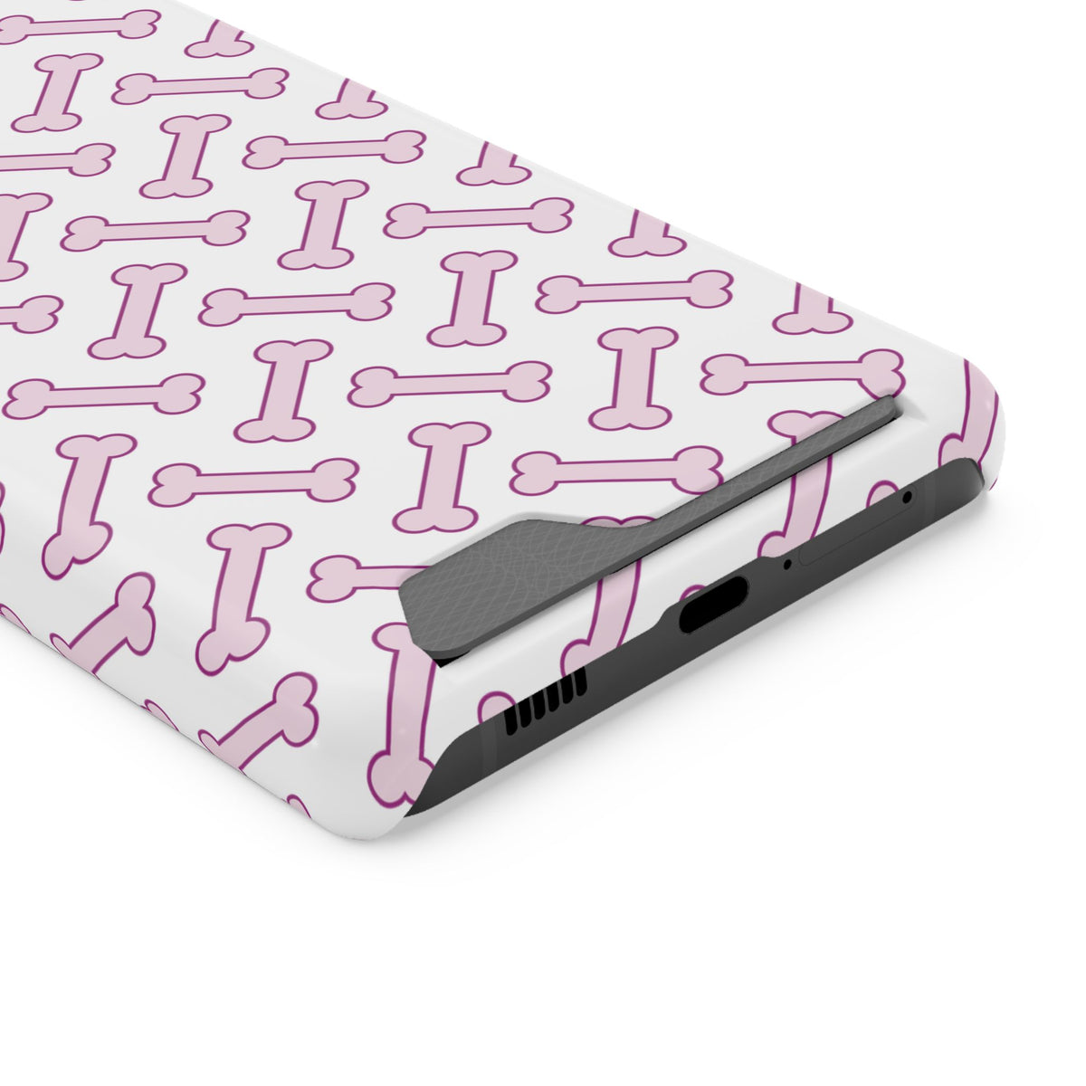 Pink Dog Bone phone case with card holder for Samsung Galaxy S21 Ultra, glossy finish