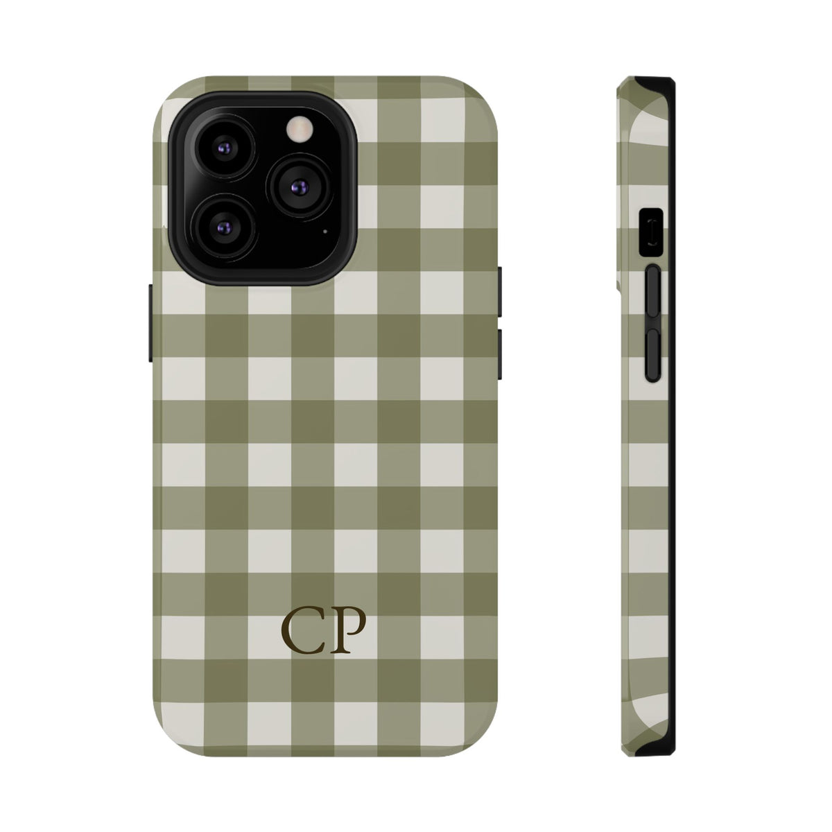Olive Gingham Monogram Impact Resistant Case Personalized