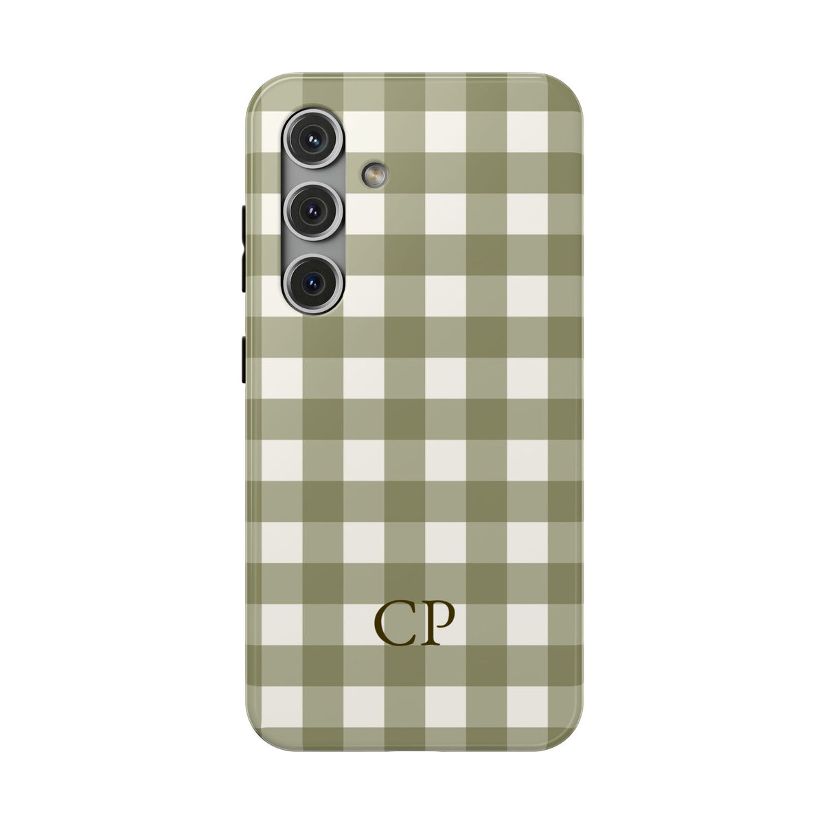 Olive Gingham Monogram Impact Resistant Case Personalized