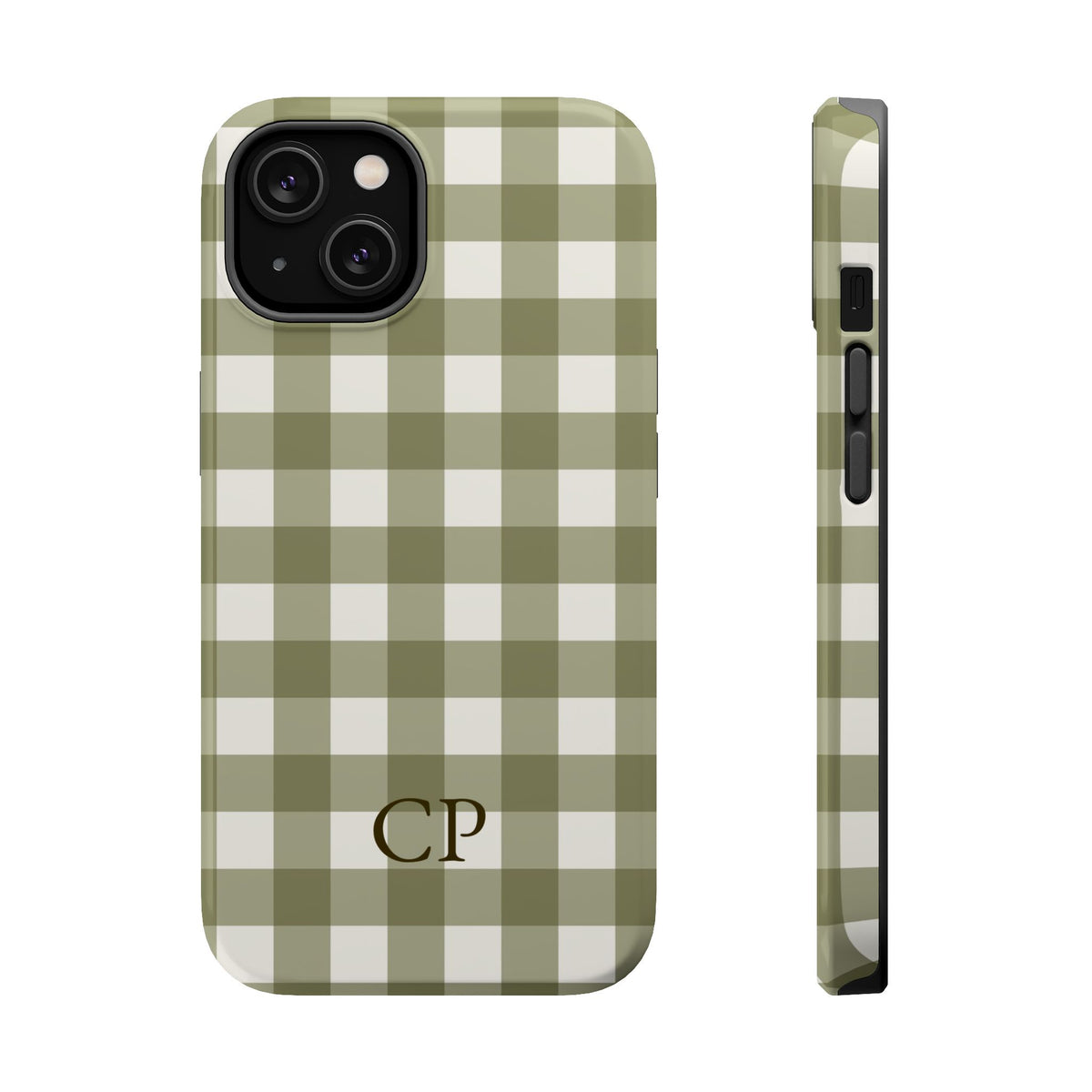 Olive Gingham Monogram Magnetic Impact Resistant Case Personalized