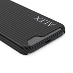 Black Stripe Name Phone Case With Card Holder Personalized