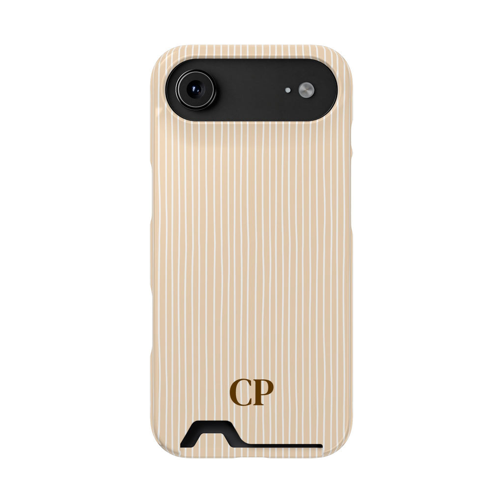 Latte Ribbed Monogram Phone Case With Card Holder Personalized