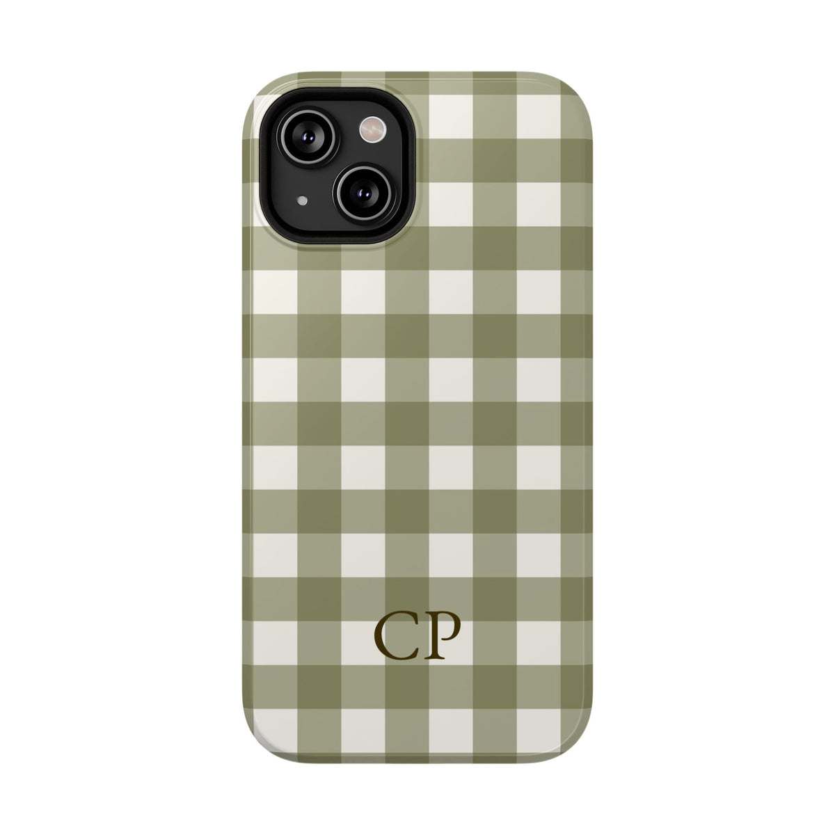 Olive Gingham Monogram Impact Resistant Case Personalized