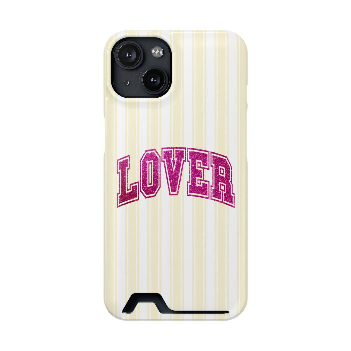 Lover Varsity phone case with card holder for iPhone 14, glossy finish