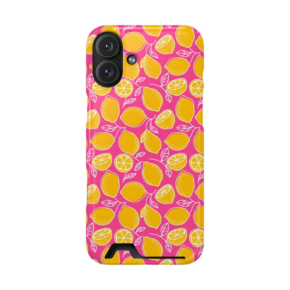 Pink Lemonade phone case with card holder for iPhone 16 Plus, glossy finish