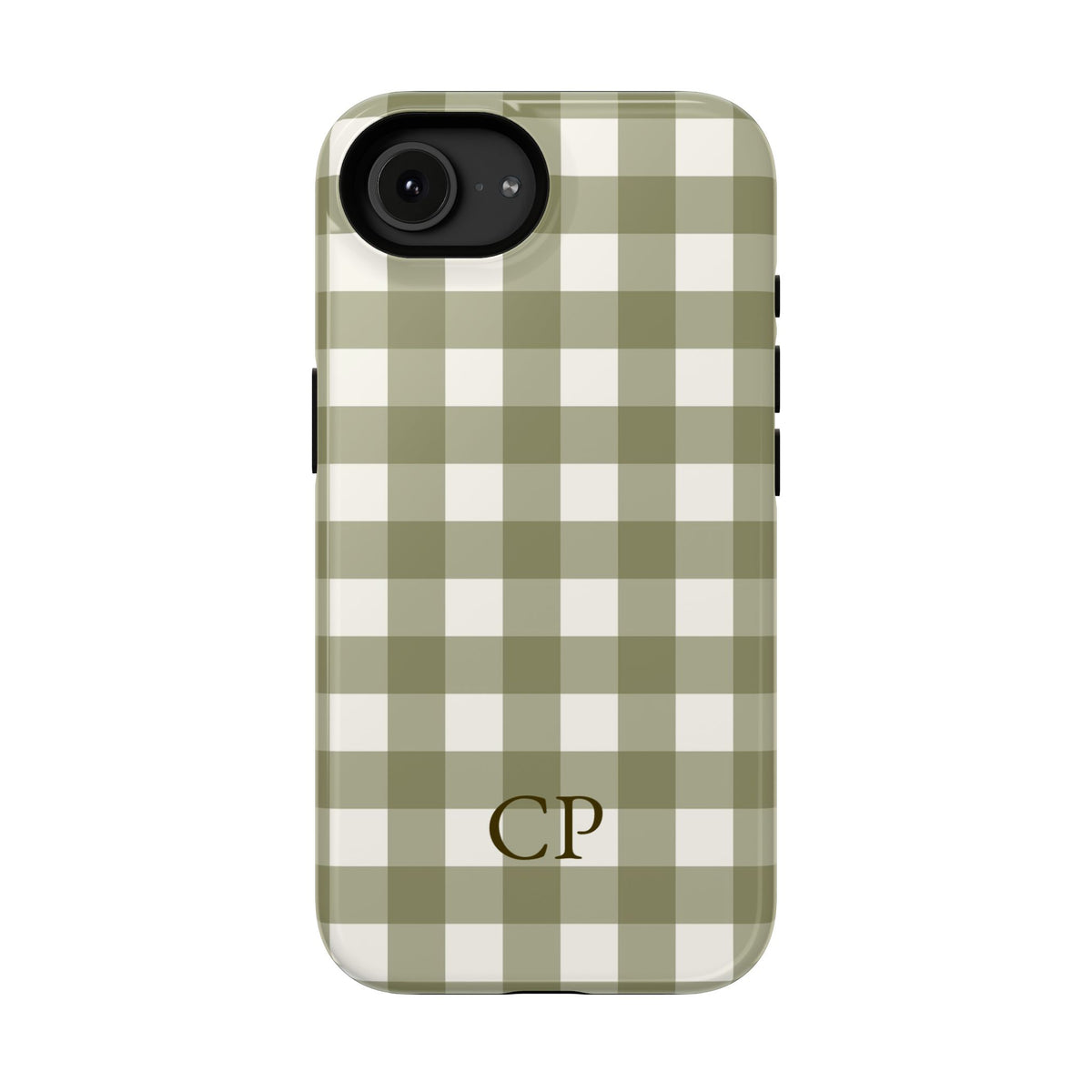 Olive Gingham Monogram Impact Resistant Case Personalized