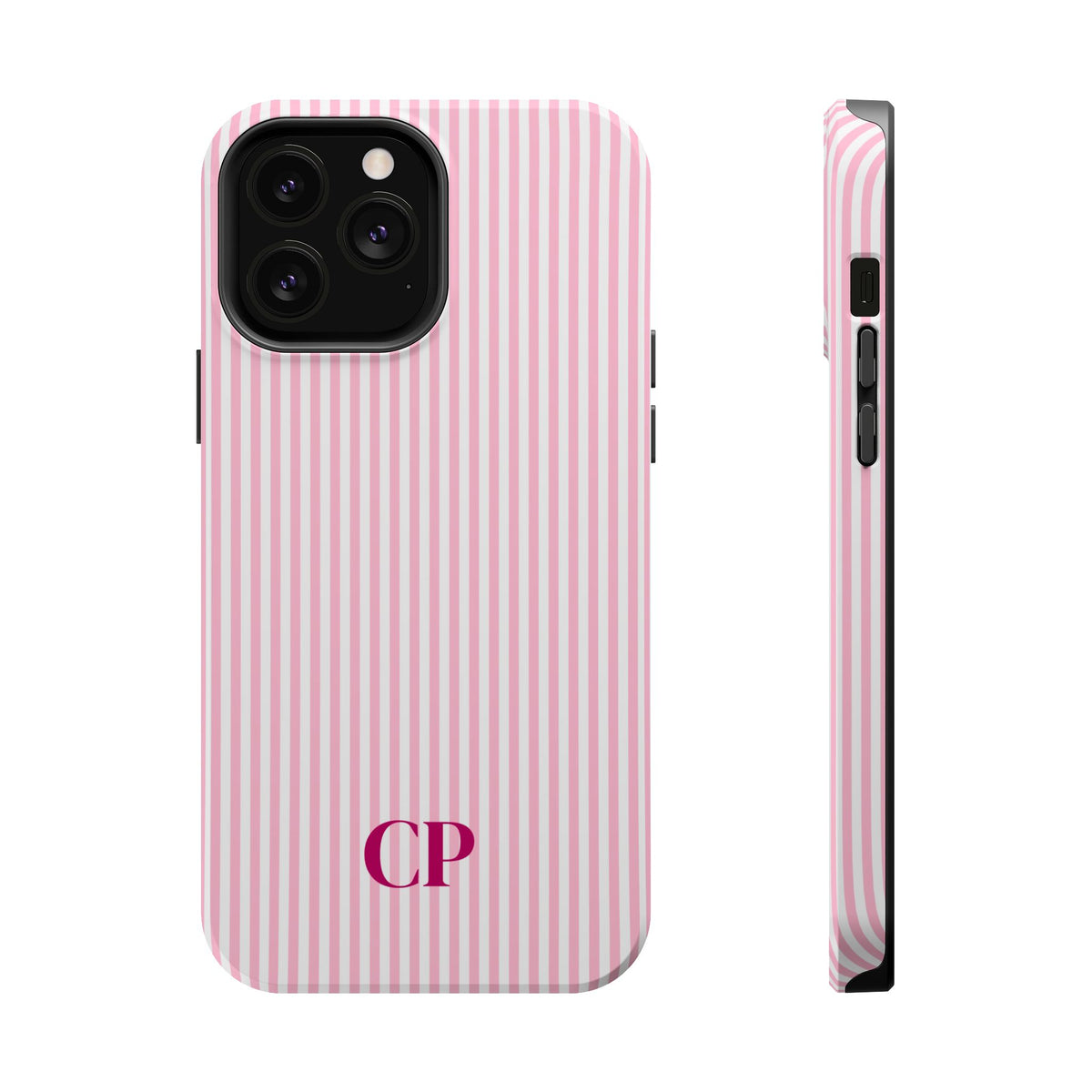 Blush Pinstripe Monogram Magnetic Impact Resistant Case Personalized