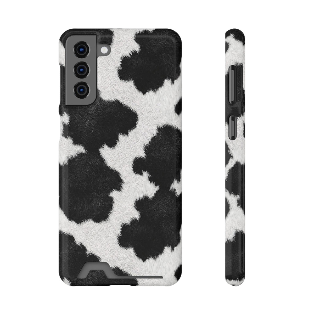 Black Cow Print phone case with card holder for Samsung Galaxy S21 Plus, glossy finish