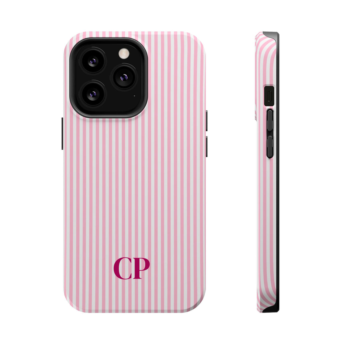 Blush Pinstripe Monogram Magnetic Impact Resistant Case Personalized