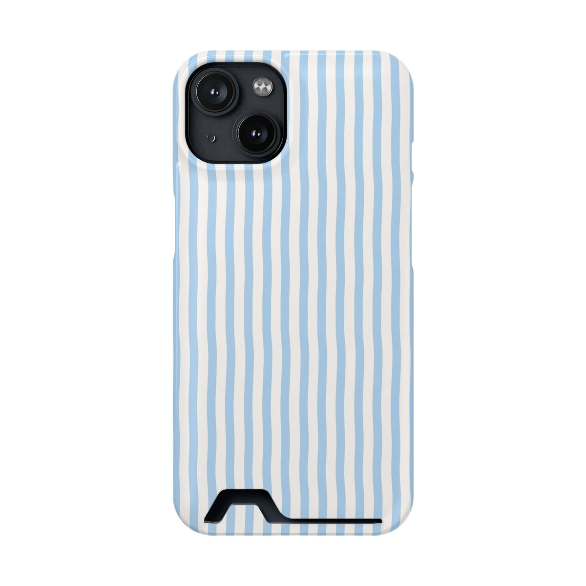 Sky Blue Stripe phone case with card holder for iPhone 14, glossy finish