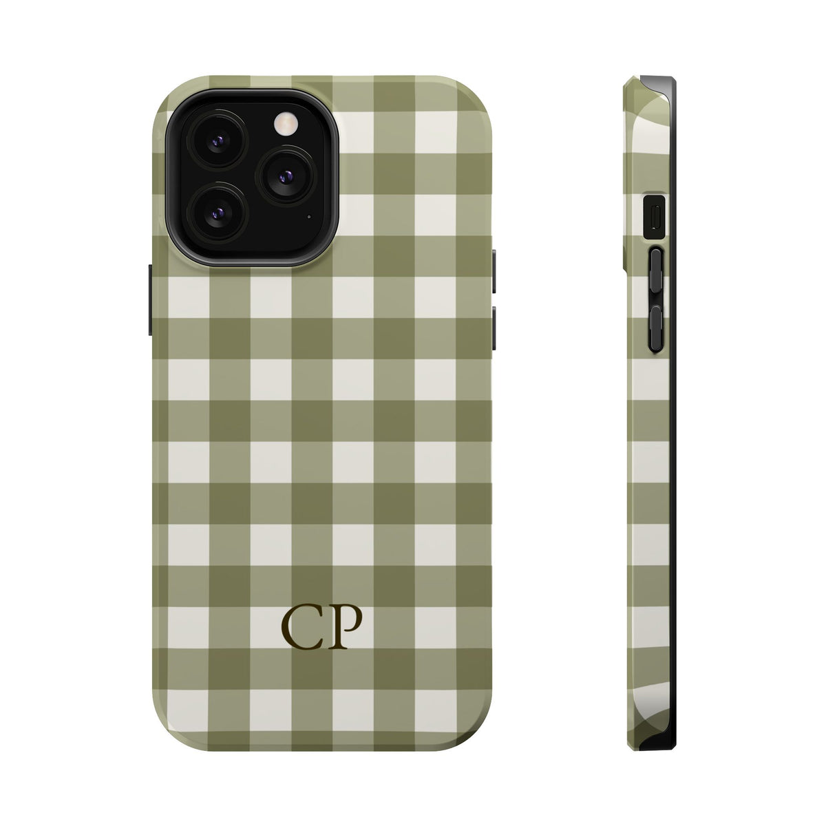 Olive Gingham Monogram Magnetic Impact Resistant Case Personalized