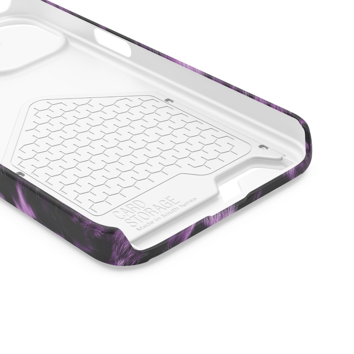 Purple Leopard phone case with card holder for iPhone 13, glossy finish