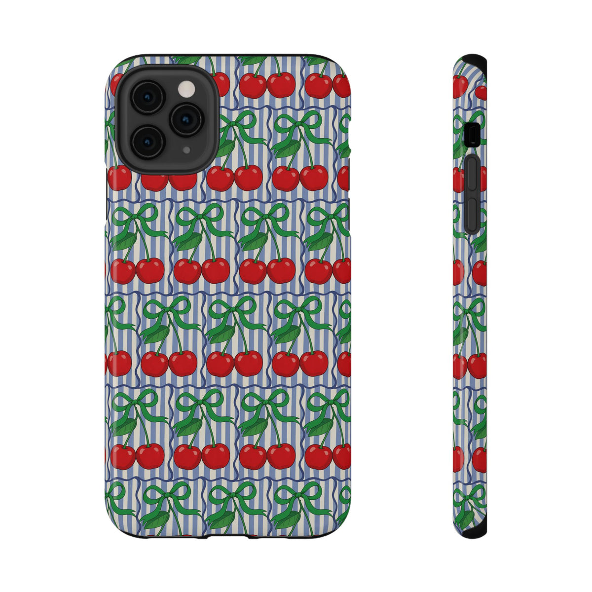 Cherry Bow Stripe protective phone case for iPhone 11 Pro Max, glossy finish