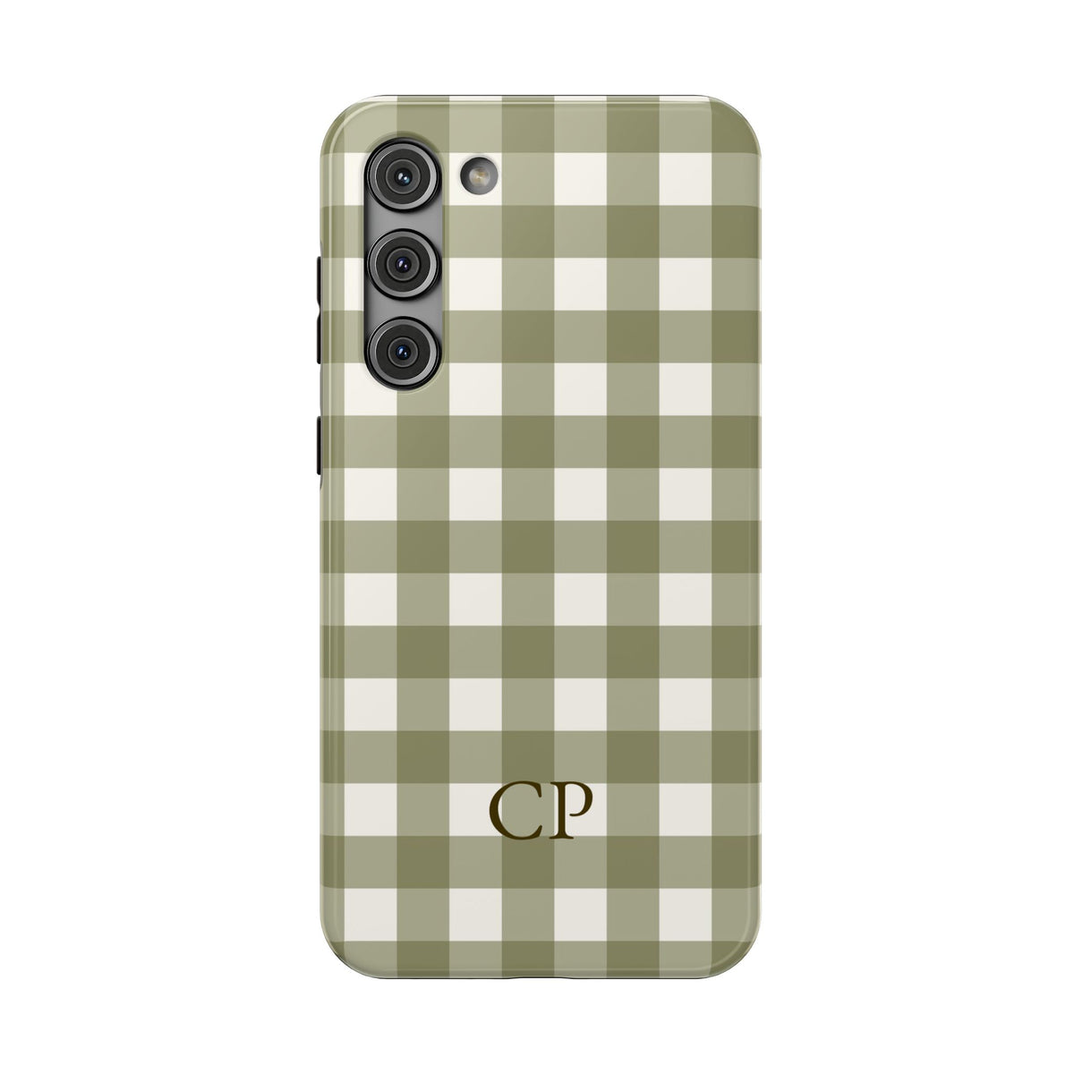 Olive Gingham Monogram Impact Resistant Case Personalized