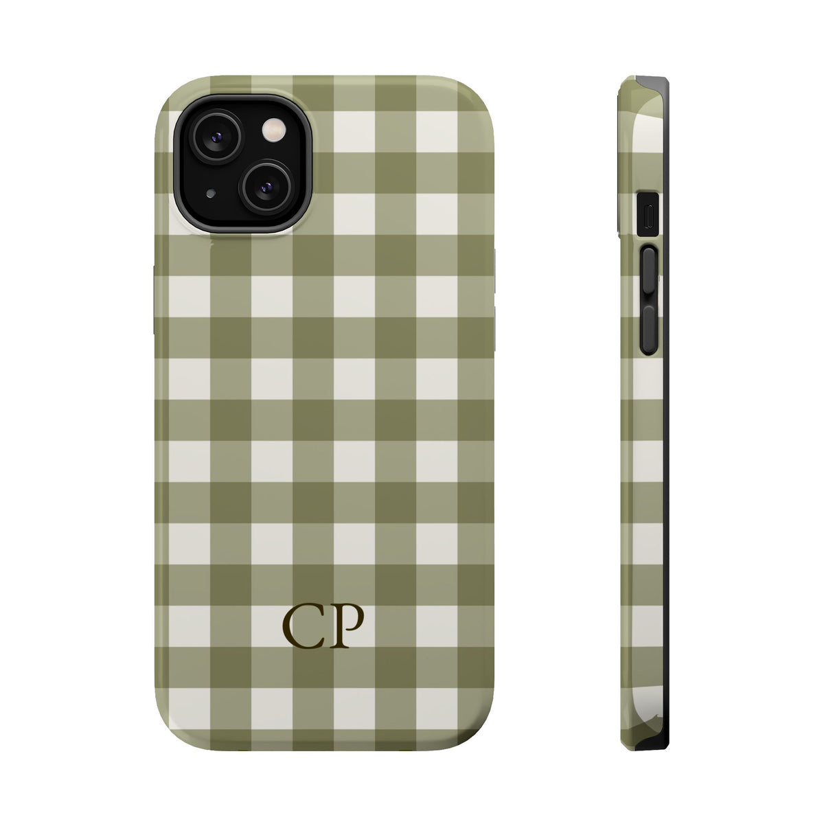 Olive Gingham Monogram Magnetic Impact Resistant Case Personalized
