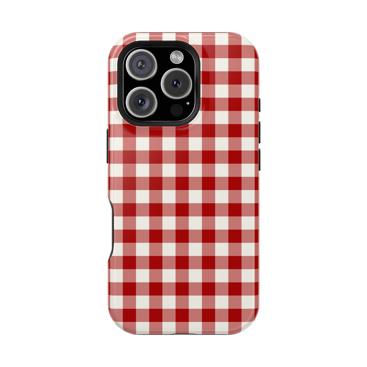 Red Gingham protective phone case for iPhone 16 Pro, glossy finish