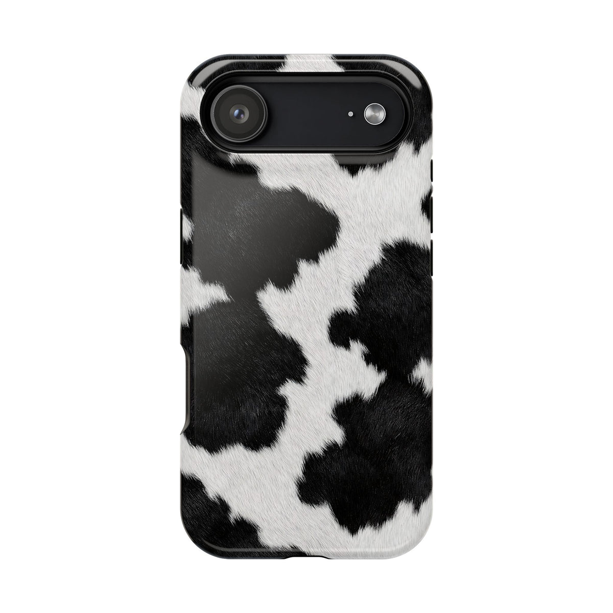 Black Cow Print MagSafe case for iPhone 17 Air, glossy finish