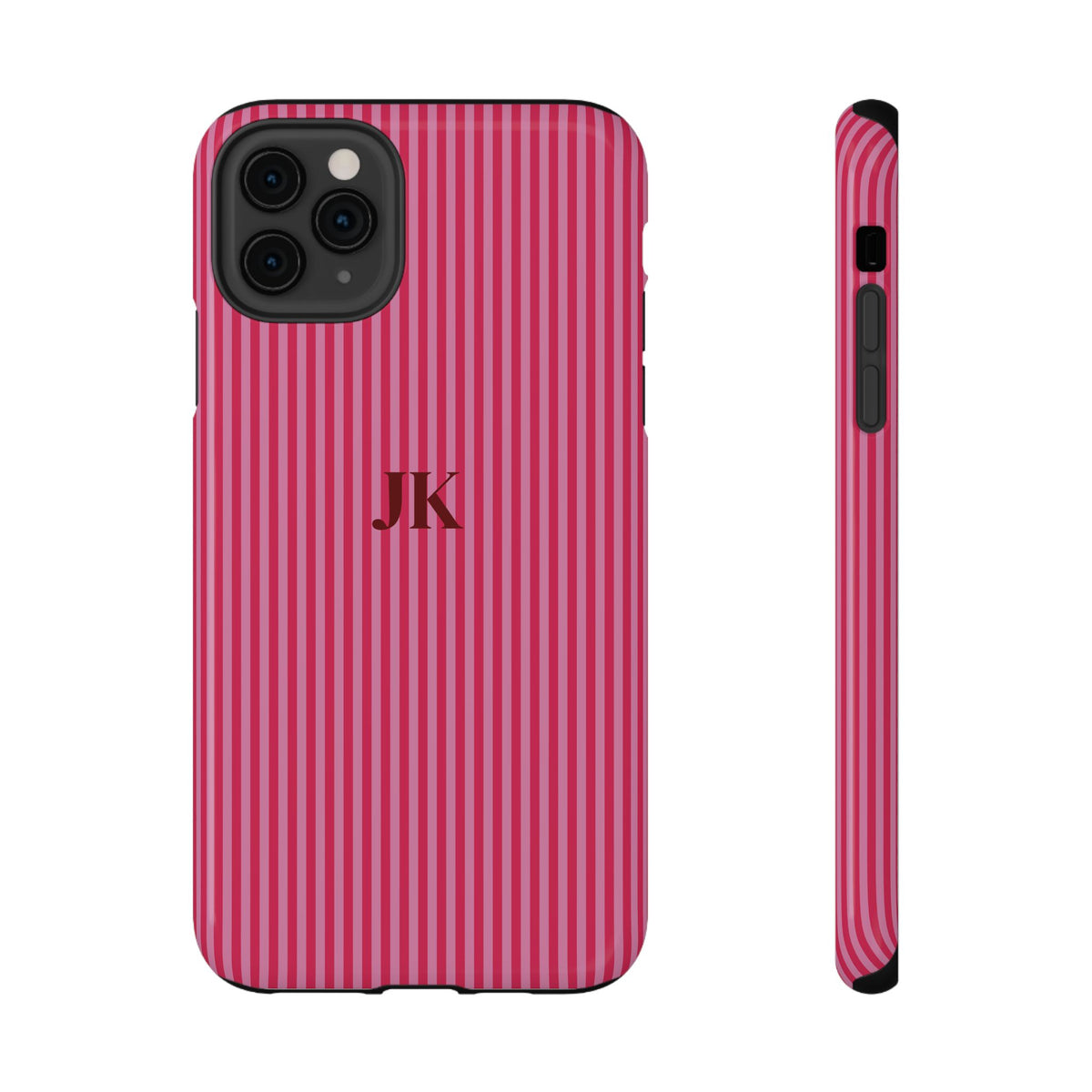 Raspberry Pinstripe Monogram Impact Resistant Case Personalized