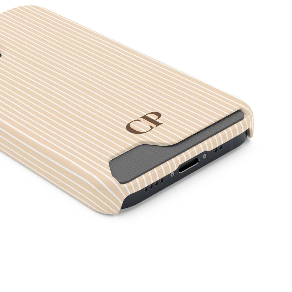 Latte Ribbed Monogram Phone Case With Card Holder Personalized