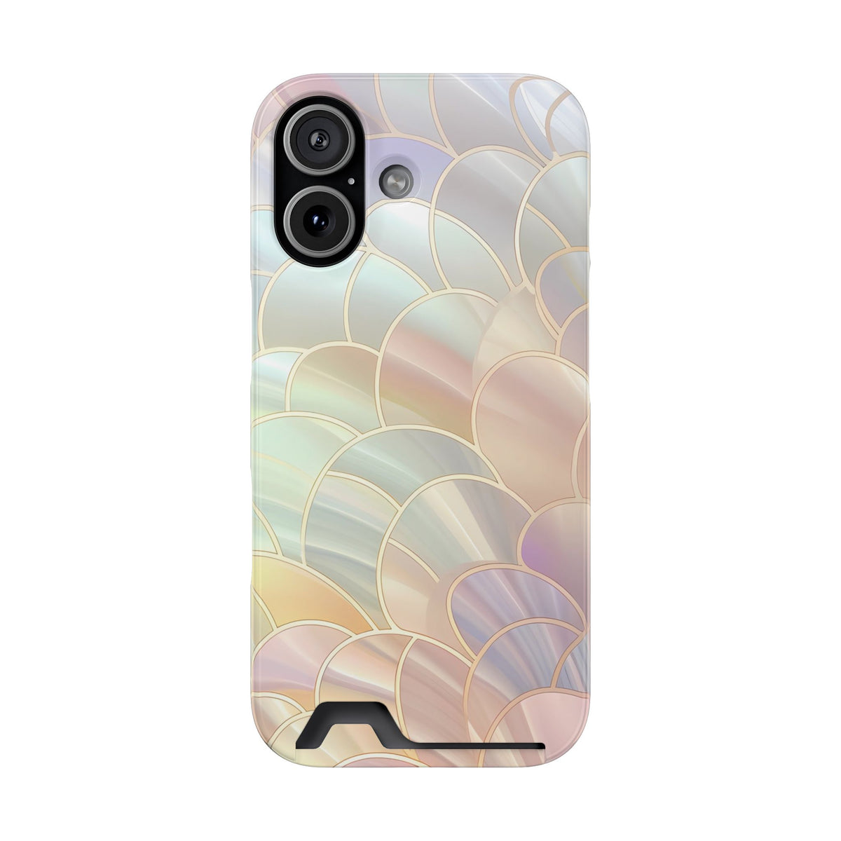 Pearl Scale phone case with card holder for iPhone 17, glossy finish