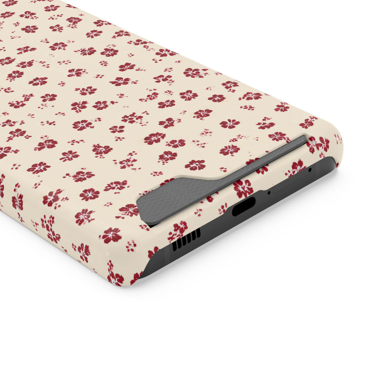 Red Ditsy Floral phone case with card holder for Samsung Galaxy S21 Ultra, glossy finish