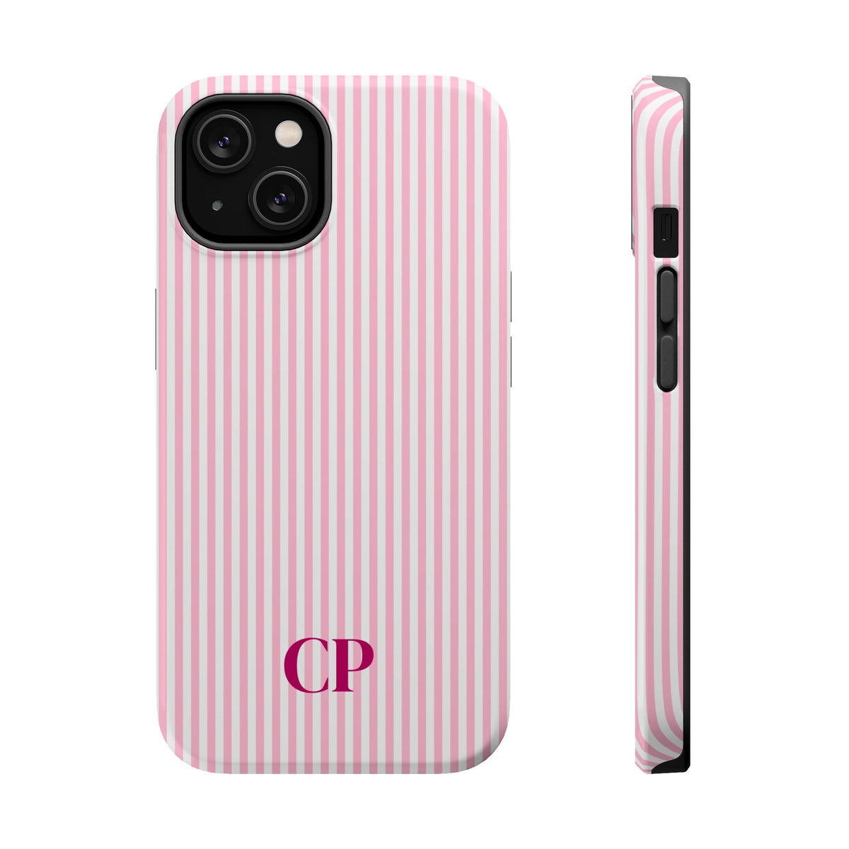Blush Pinstripe Monogram Magnetic Impact Resistant Case Personalized