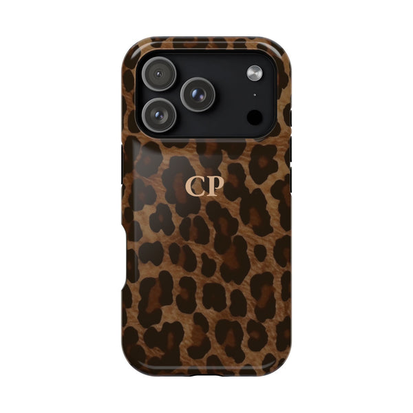 Brown Leopard Monogram Magnetic Impact Resistant Case Personalized