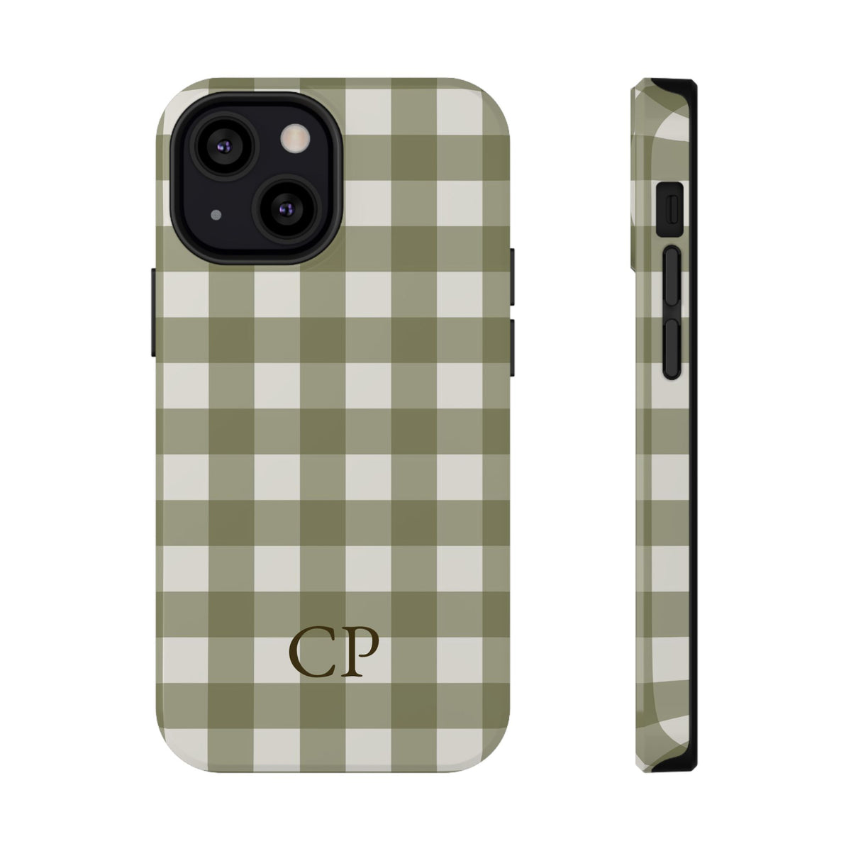 Olive Gingham Monogram Impact Resistant Case Personalized