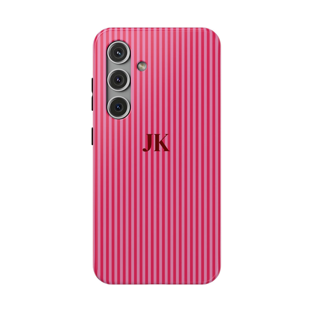 Raspberry Pinstripe Monogram Impact Resistant Case Personalized