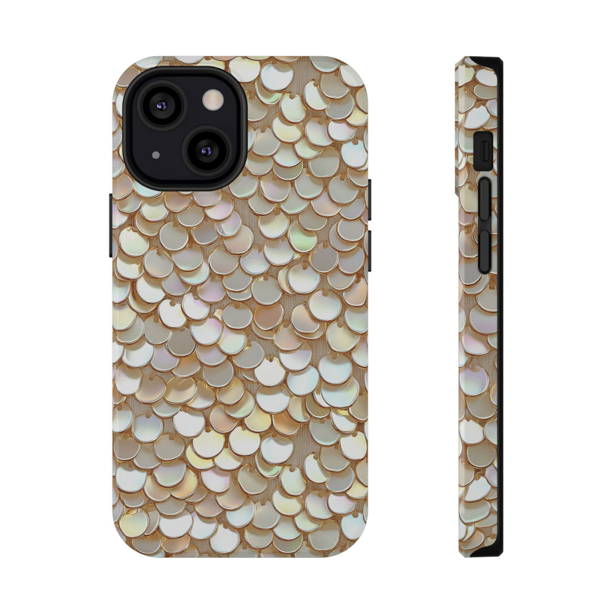 Champagne Sequin protective phone case for iPhone 13 Mini, glossy finish