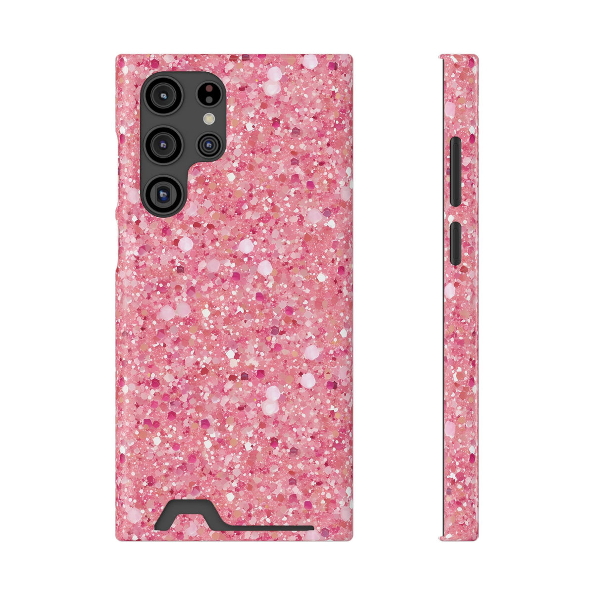 Pink Sparkle phone case with card holder for Samsung Galaxy S22 Ultra, glossy finish
