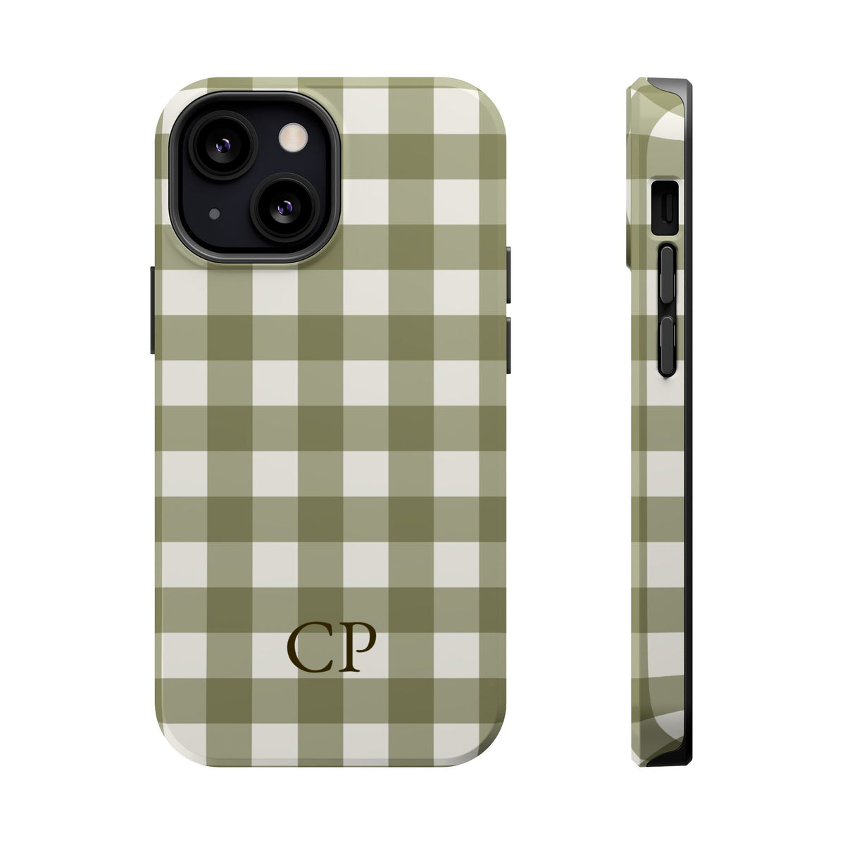 Olive Gingham Monogram Magnetic Impact Resistant Case Personalized