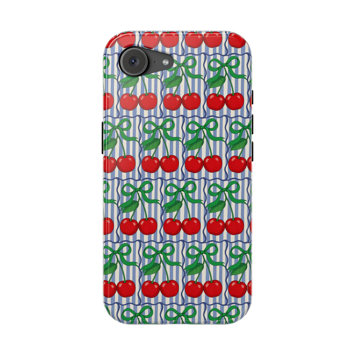 Cherry Bow Stripe MagSafe case for iPhone 16e, glossy finish