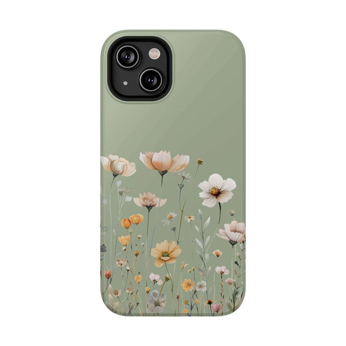 Sage Daisy protective phone case for iPhone 14, glossy finish