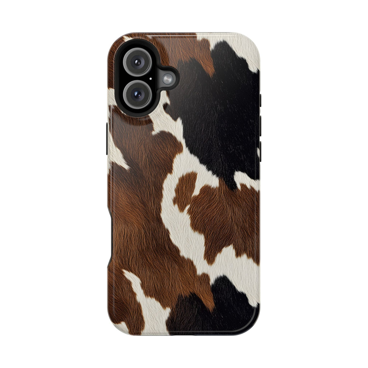Brown Cow Print MagSafe case for iPhone 16 Plus, glossy finish