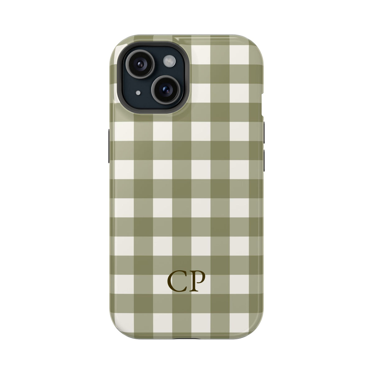 Olive Gingham Monogram Impact Resistant Case Personalized