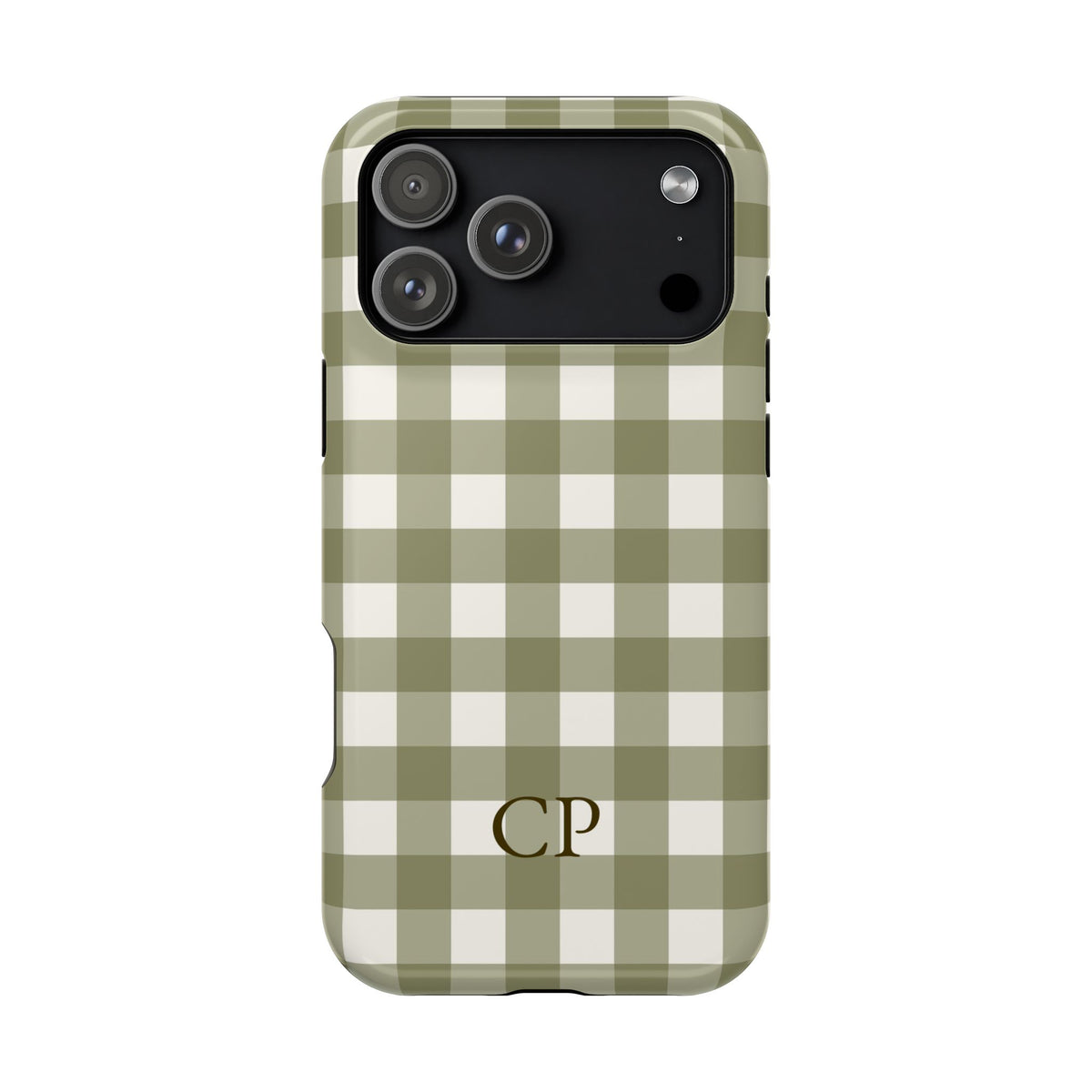 Olive Gingham Monogram Impact Resistant Case Personalized