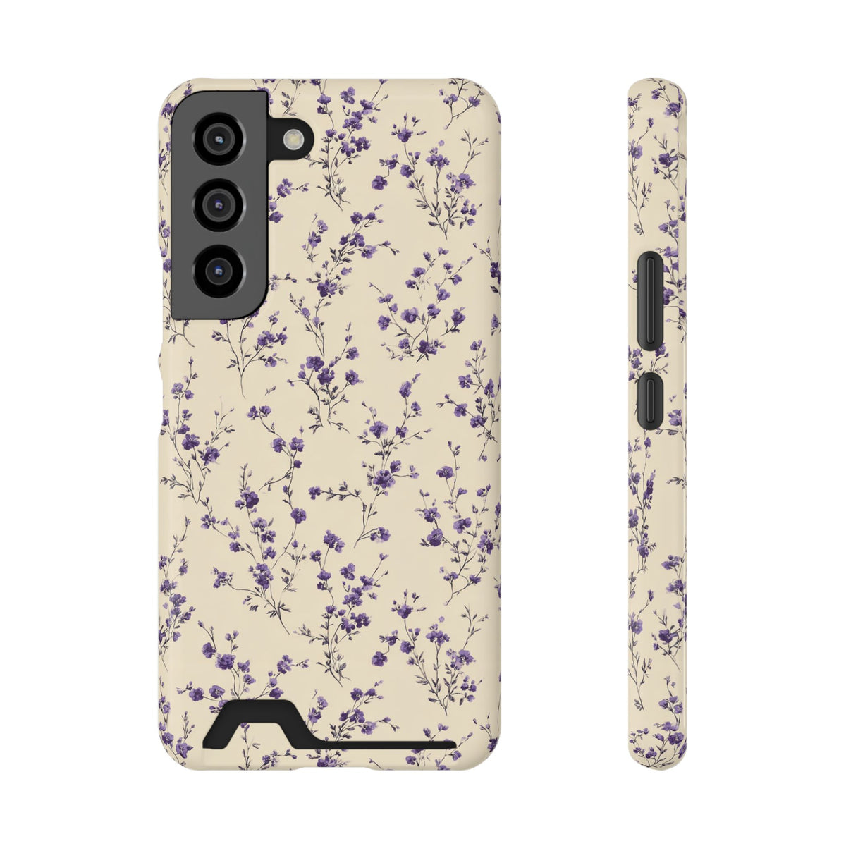 Lavender Ditsy phone case with card holder for Samsung Galaxy S22, glossy finish