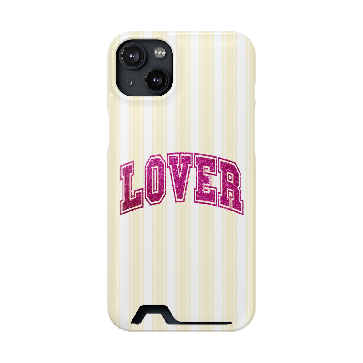 Lover Varsity phone case with card holder for iPhone 14 Plus, glossy finish