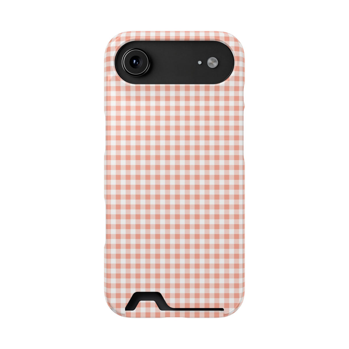 Peach Gingham phone case with card holder for iPhone 17 Air, glossy finish