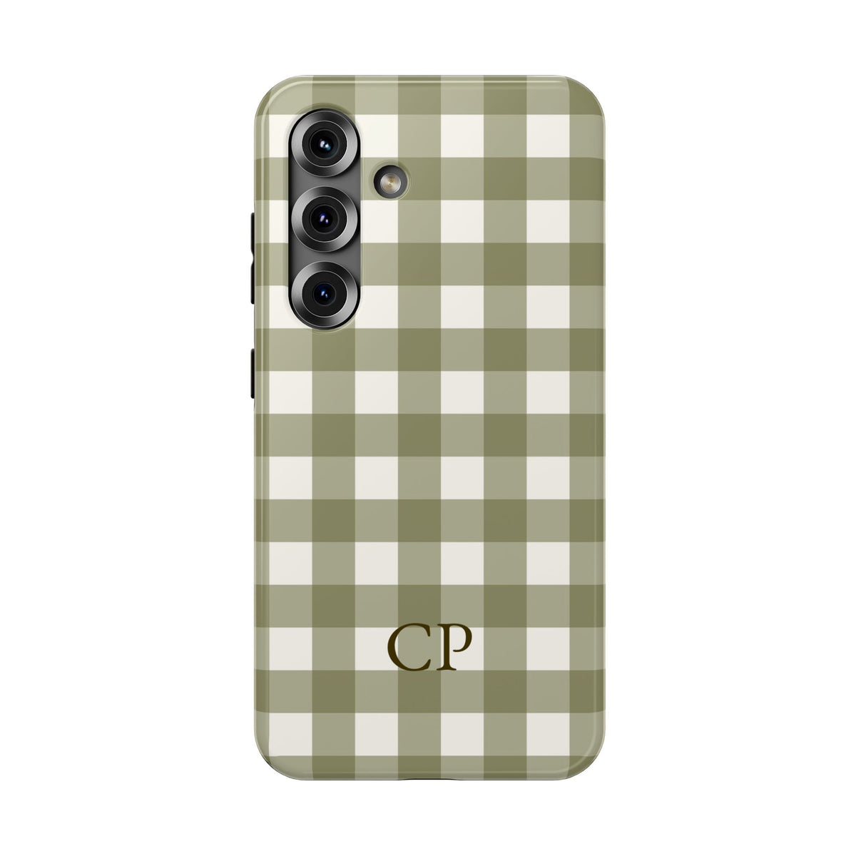 Olive Gingham Monogram Impact Resistant Case Personalized
