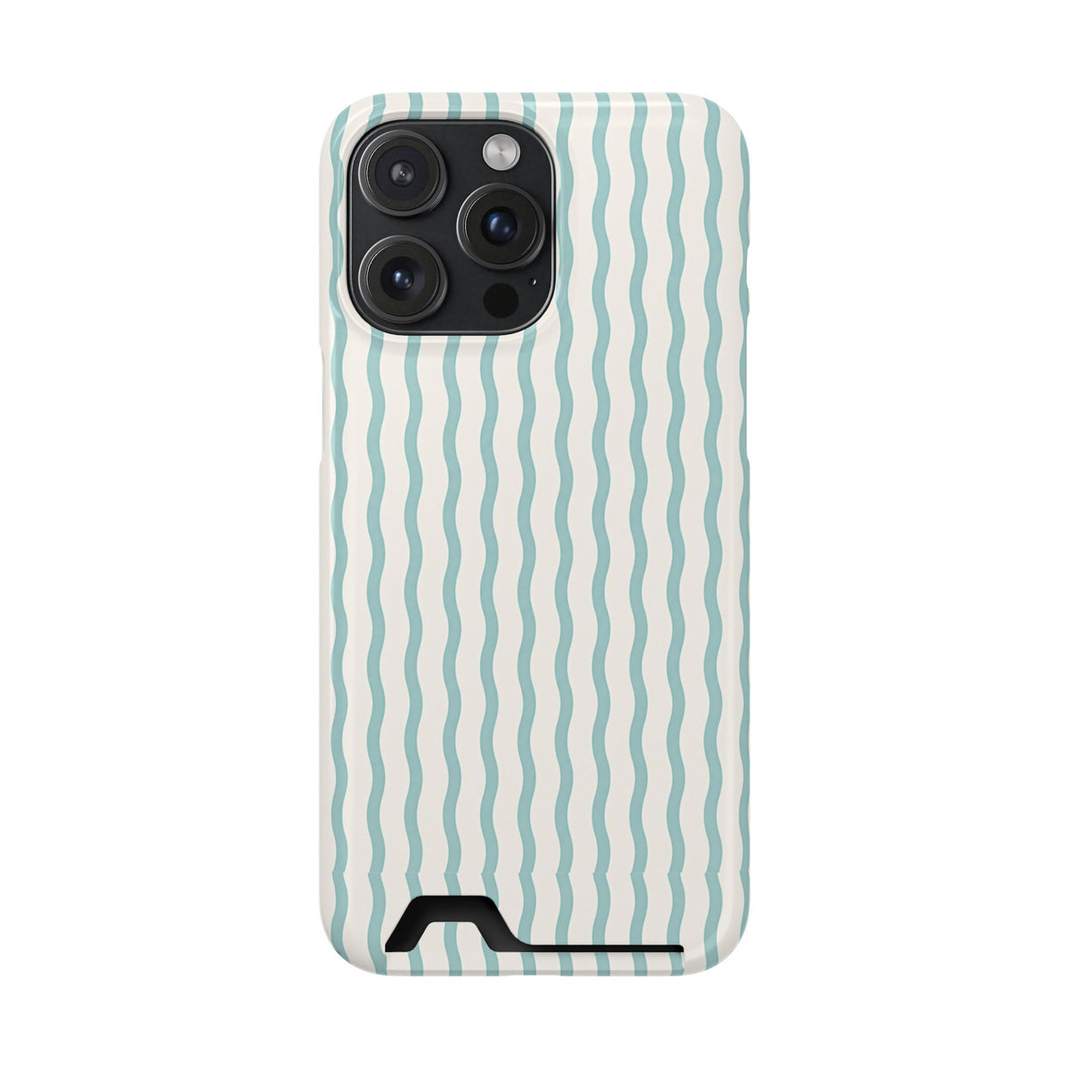 Mint Wave Stripe phone case with card holder for iPhone 15 Pro Max, glossy finish