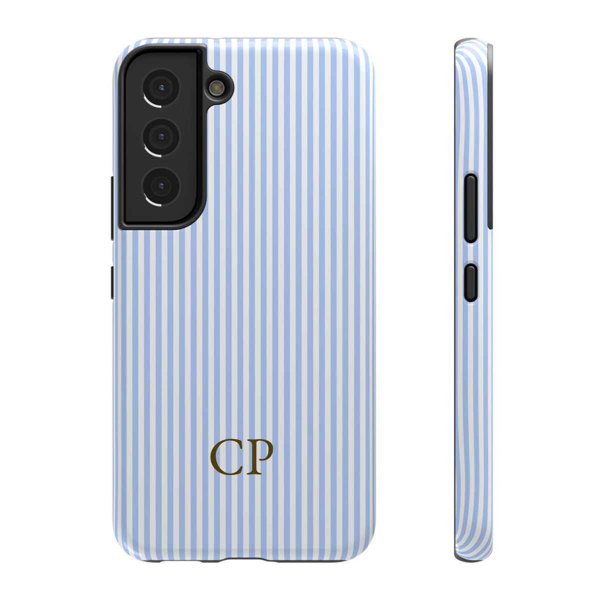 Sky Pinstripe Monogram Impact Resistant Case Personalized
