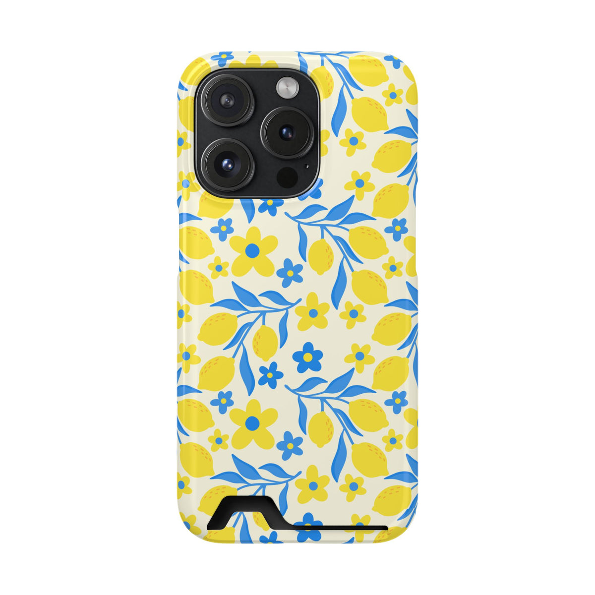 Amalfi Lemon phone case with card holder for iPhone 15 Pro, glossy finish