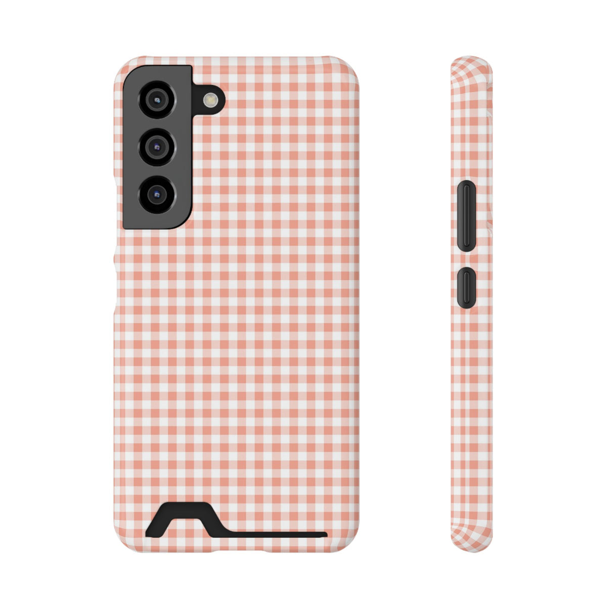 Peach Gingham phone case with card holder for Samsung Galaxy S22, glossy finish