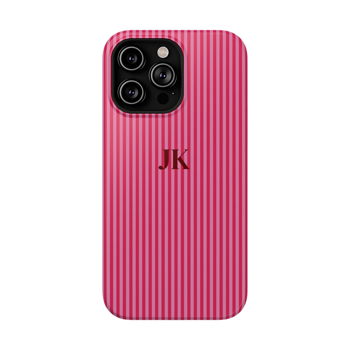 Raspberry Pinstripe Monogram Impact Resistant Case Personalized