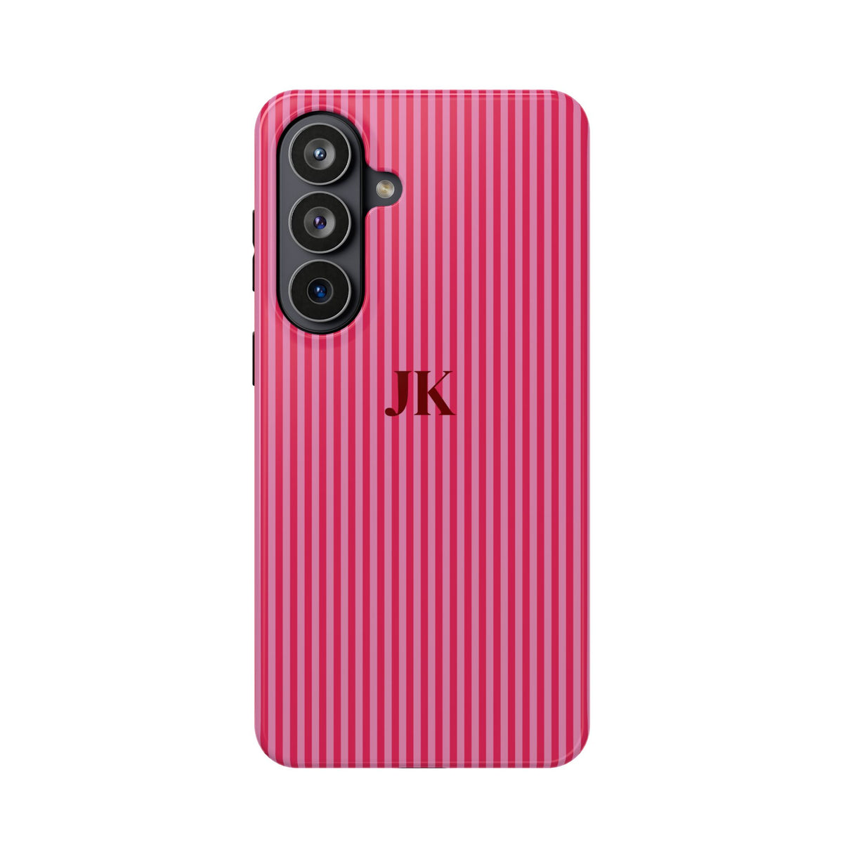 Raspberry Pinstripe Monogram Impact Resistant Case Personalized