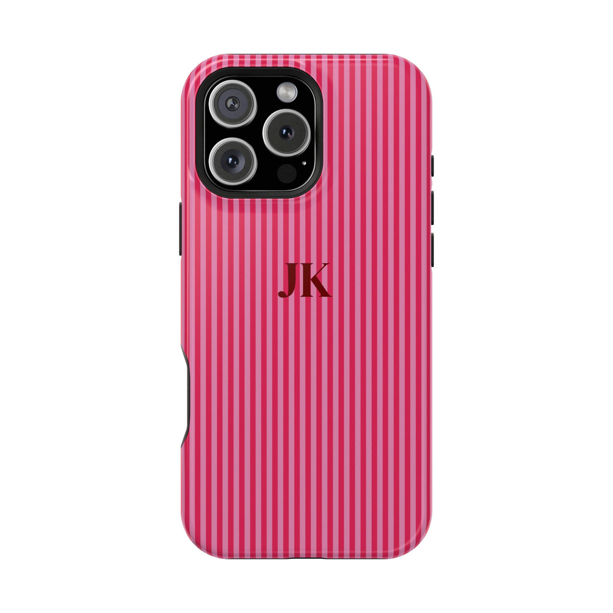 Raspberry Pinstripe Monogram Magnetic Impact Resistant Case Personalized