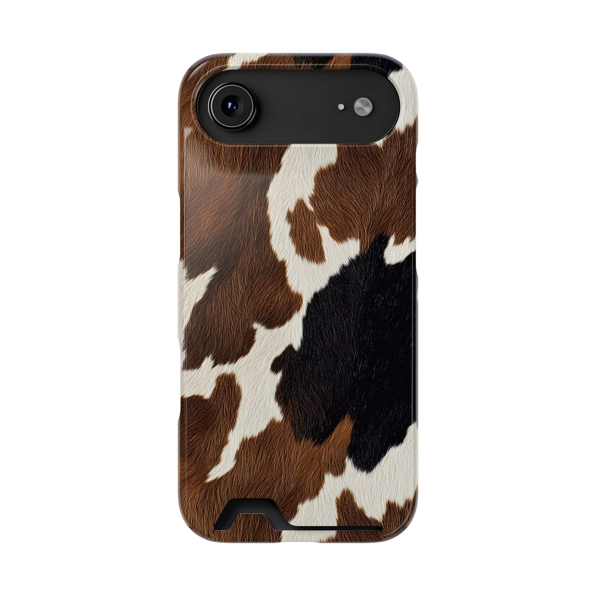 Brown Cow Print phone case with card holder for iPhone 17 Air, glossy finish