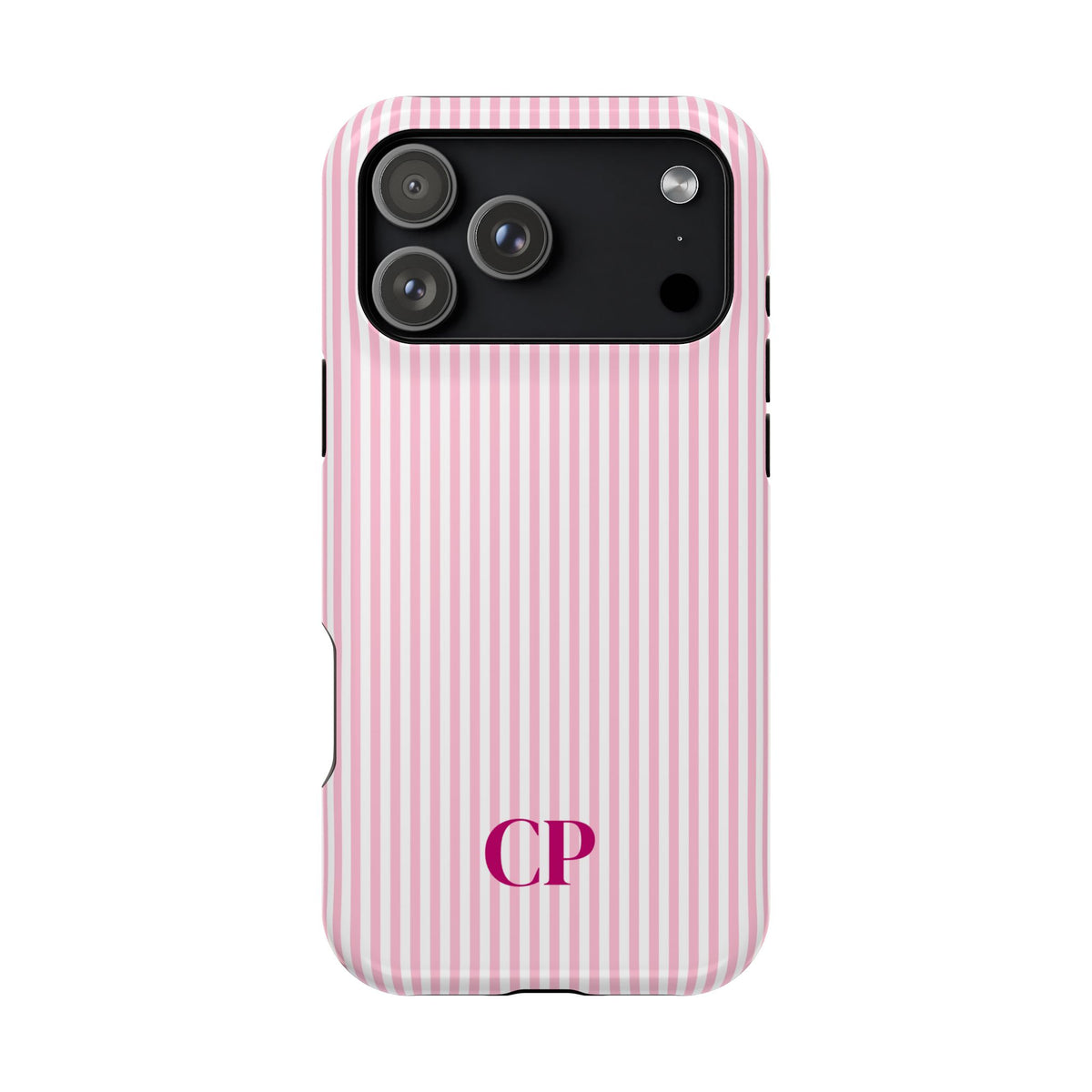 Blush Pinstripe Monogram Magnetic Impact Resistant Case Personalized